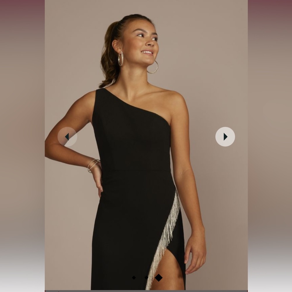 One shoulder formal dress with beaded fringe and back cutout